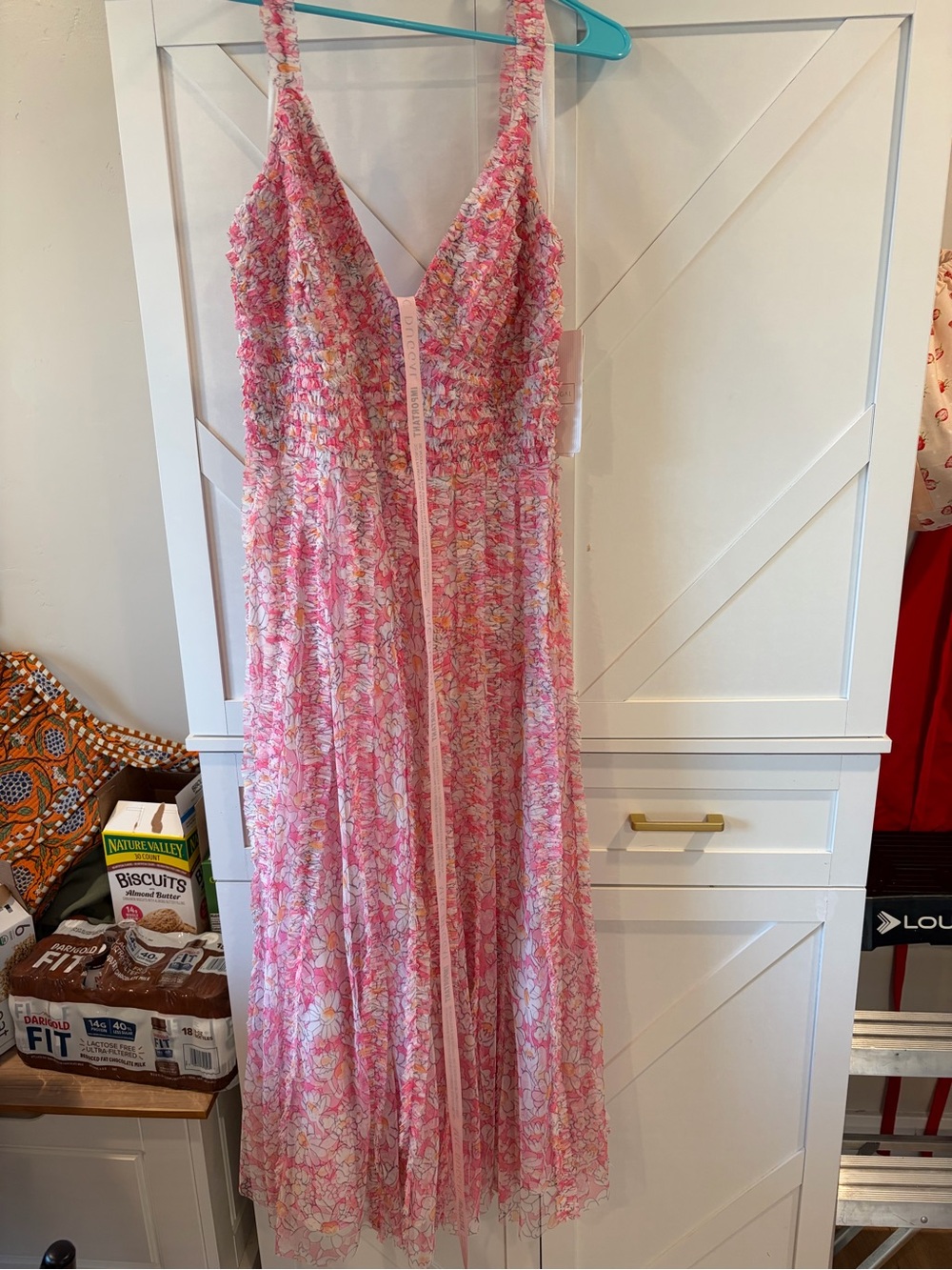 Mac Duggal Pink Floral Maxi with Ruffle Straps